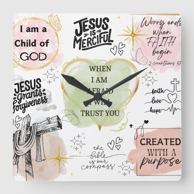 Religious affirmations square wall clock (Front)