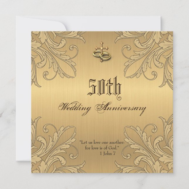 Religious Anniversary Cross Rings Invitations (Front)