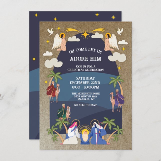 Religious Arch Christmas Nativity Scene Party Invi Invitation (Front/Back)