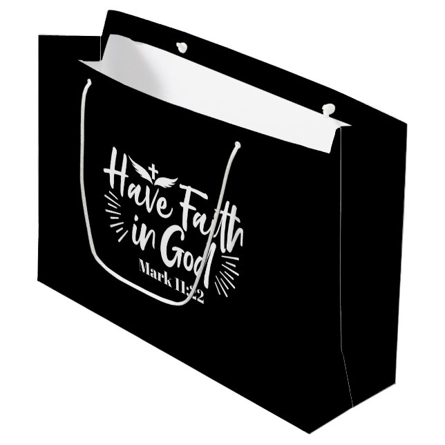 Religious Art: Have Faith in God Scripture Design Large Gift Bag (Front Angled)