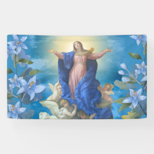 Religious Assumption of Mary Angels Blue Floral Banner
