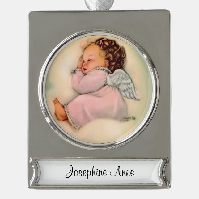 Religious Baby Girl Angel Sleeping Silver Plated Banner Ornament (Front)