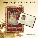 Religious Baby Jesus Christmas Angels Priest Holiday Card<br><div class="desc">Featuring a beautiful Christmas Card for a Catholic priest with a custom designed traditional religious Christmas image of the Baby Jesus in a manger being serenaded by angels. A gold starred border accents the background.</div>