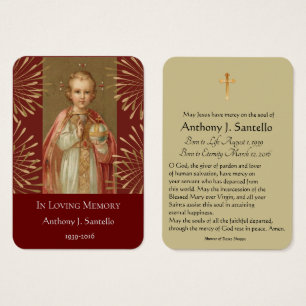 Religious Baby Jesus Funeral Memorial Holy Card