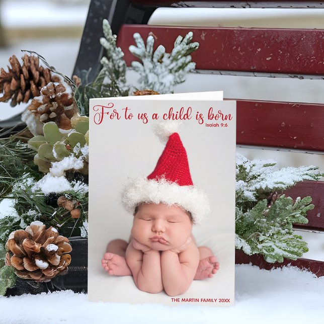 Religious Baby Photo Christmas Bible Verse Folded Holiday Card (Creator Uploaded)