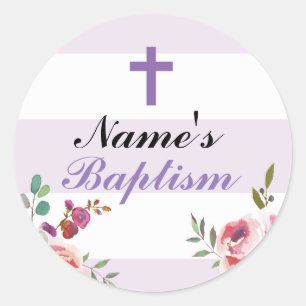 Religious Baptism Name Stickers Purple Labels