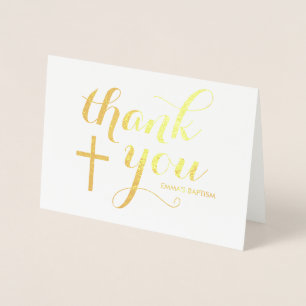 Religious Baptism Thank You Card Gold Foil