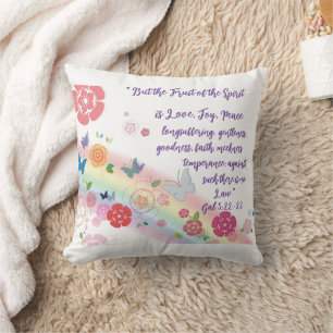 Religious Bible Verse and Colourful Girly Flowers Cushion