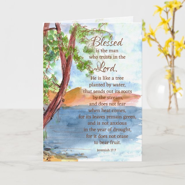 Religious Birthday Bible Scripture Jeremiah 17 7 Card (Yellow Flower)