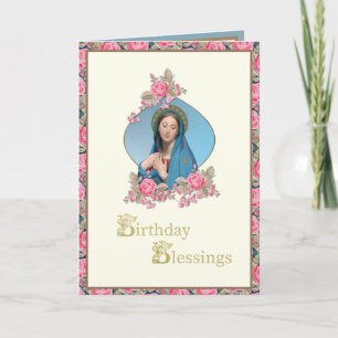 Religious Birthday Catholic Roses Virgin Mary Card