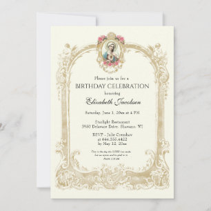 Religious Birthday Elegant Gold Floral  Invitation