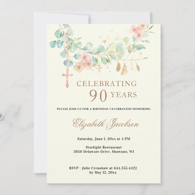 Religious Birthday Eucalyptus Scripture Rosary  In Invitation (Front)