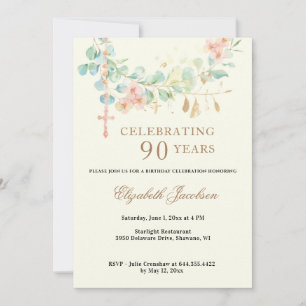 Religious Birthday Eucalyptus Scripture Rosary  In Invitation