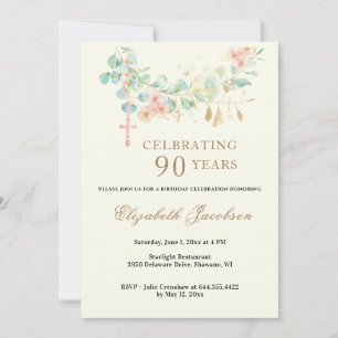 Religious Birthday Eucalyptus Scripture Rosary  Invitation
