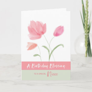 Religious Birthday for Niece Blessing Pink Flowers Card
