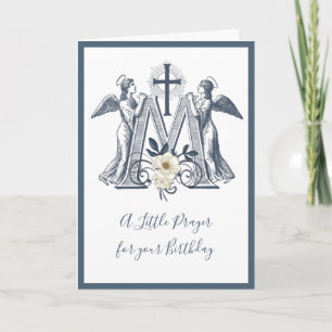 Religious Birthday Marian Cross with Angels Flower Card
