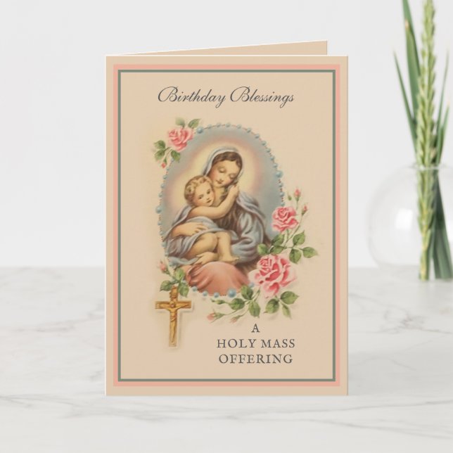 Religious Birthday Mass Offering Virgin Mary  Card (Front)