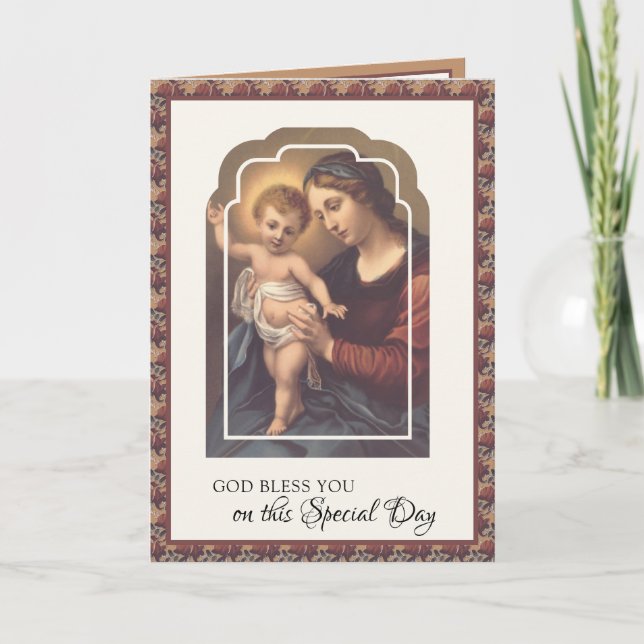 Religious Birthday Virgin Mary Jesus Rosary Card (Front)