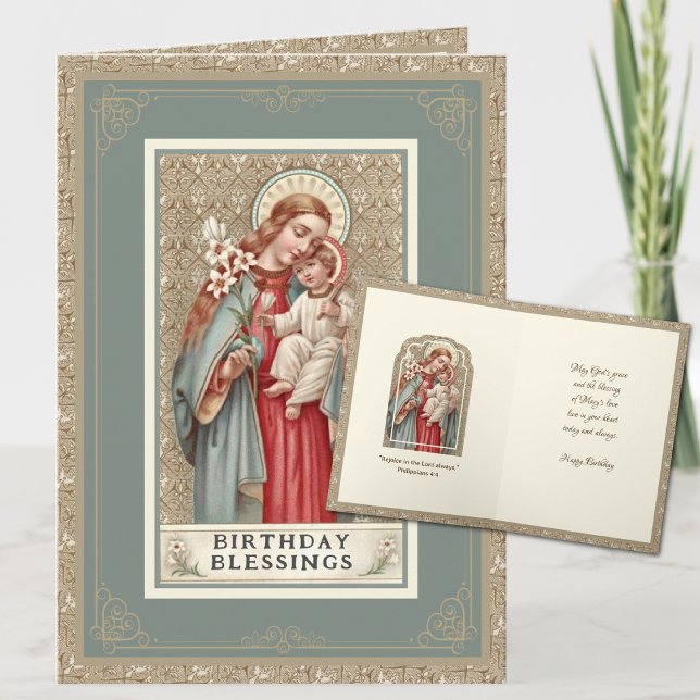 Religious Birthday Virgin Mary Jesus Vintage Card (Creator Uploaded)