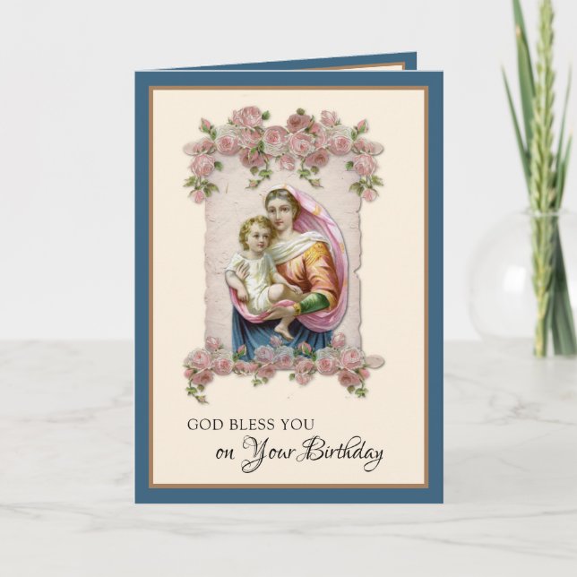 Religious Birthday Virgin Mary Rosary Card (Front)