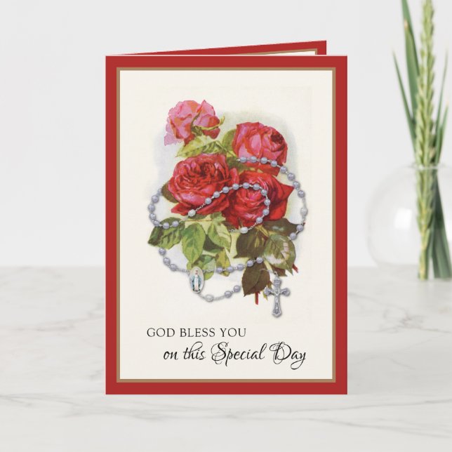 Religious Birthday Virgin Mary Rosary Roses Card (Front)