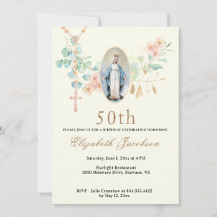 Religious Birthday Virgin Mary Scripture Rosary Invitation