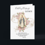 Religious | Birthday | Virgin Mother Mary Card<br><div class="desc">This is a lovely traditional image of the Blessed Virgin Mother Mary,  Our Lady of Grace with a ribbon and pink vintage roses. A scripture verse is below.   Text and fonts may be modified.</div>