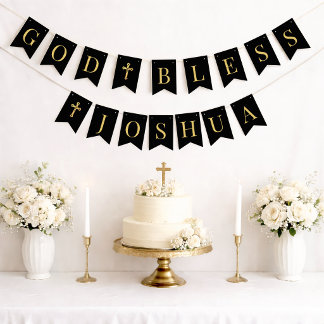  Religious Black & Gold God Bless 6 Letters Name Bunting