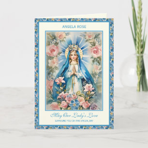 Religious Blessed Mary Floral Prayer Rosary Card
