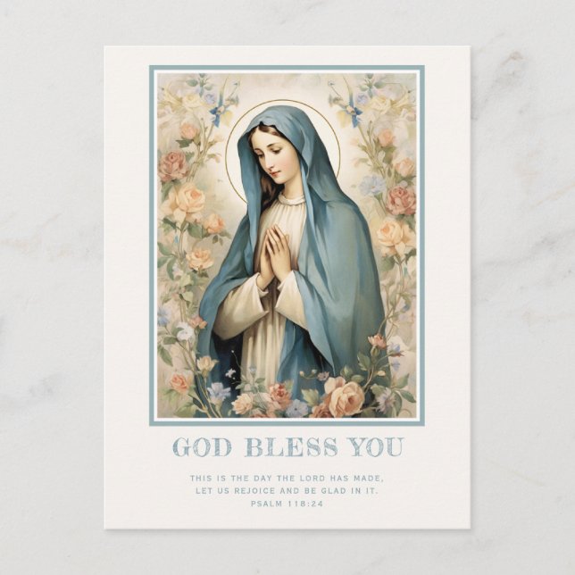 Religious Blessed Mother Mary Floral Catholic Postcard (Front)