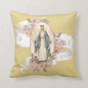 Religious Blessed Virgin Mary Catholic Roses Throw Cushion