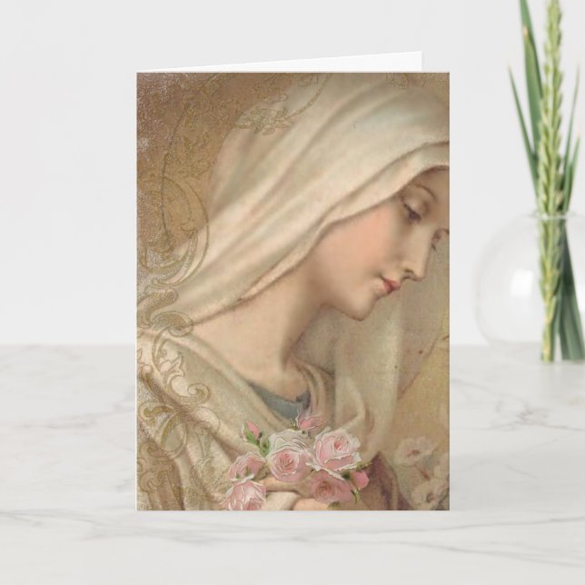 Religious Blessed Virgin Mary Floral Vintage Card (Front)