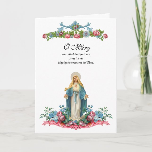 Religious Blessed Virgin Mary Floral Vintage Card (Front)
