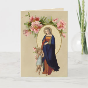 Religious Blessed Virgin Mary Jesus Floral Card