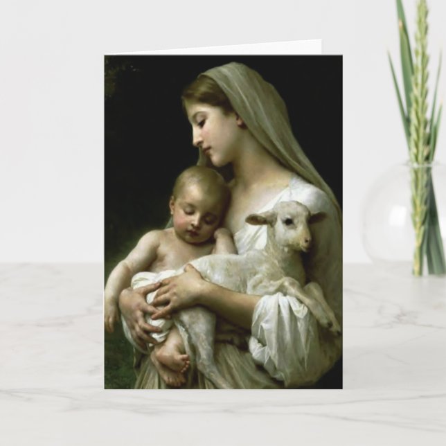 Religious Blessed Virgin Mary Jesus Lamb Card (Front)