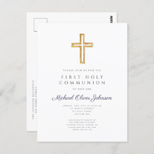 Religious Blue Boy First Communion Invitation Postcard