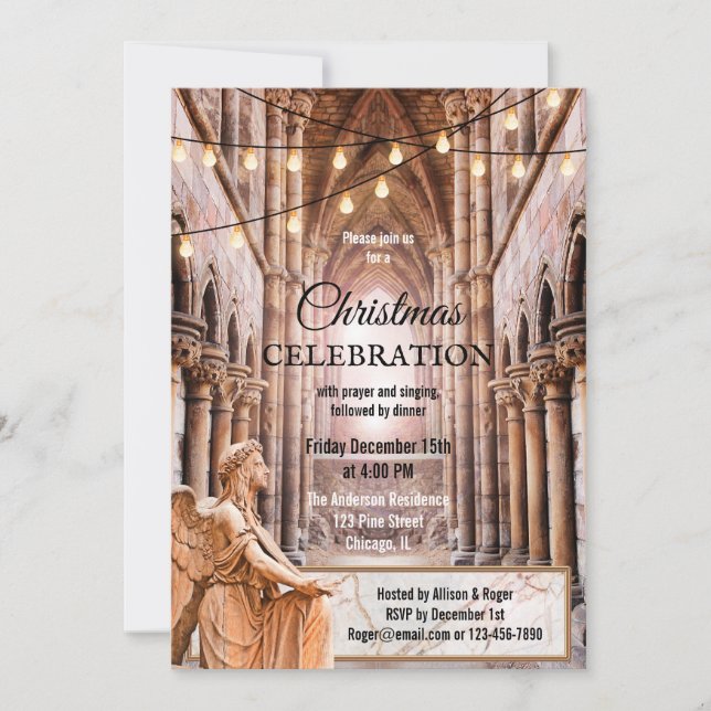 Religious Cathedral Angelic Christmas Celebration Invitation (Front)