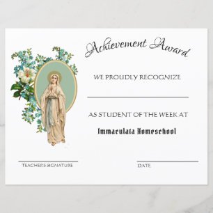 Religious Catholic Achievement School Certificate