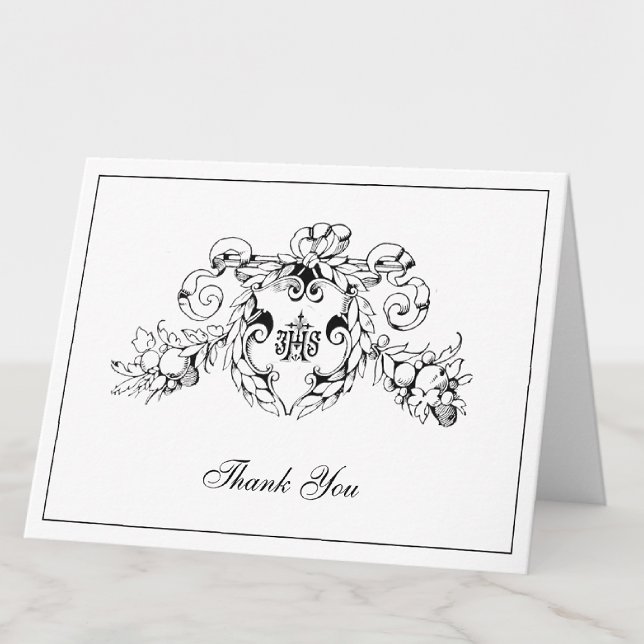 Religious Catholic Black & White Jesus Thank You Card (Creator Uploaded)