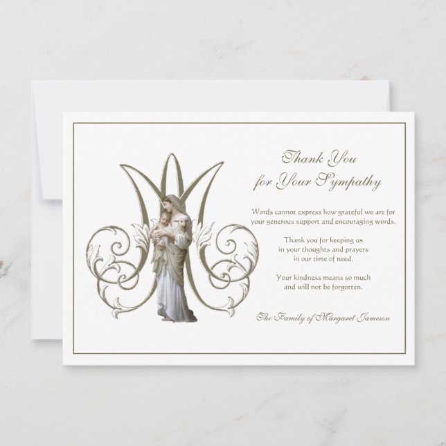 Religious Catholic Blessed Virgin Mary Condolence Thank You Card (Front)