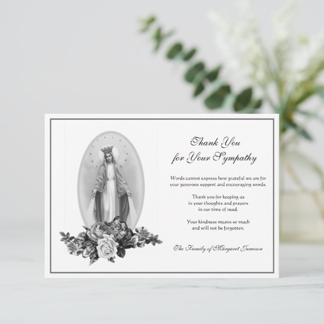 Religious Catholic Blessed Virgin Mary  Condolence Thank You Card (Standing Front)