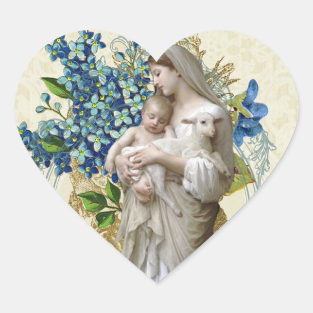 Religious Catholic Blessed Virgin Mary Jesus Flora Heart Sticker (Front)