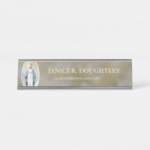 Religious Catholic Blessed Virgin Mother Mary Desk Name Plate