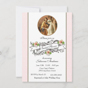 Religious Catholic Bridal Shower Pink Floral Invitation