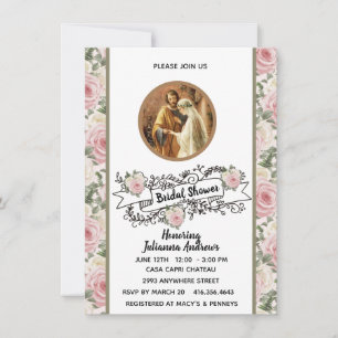 Religious Catholic Bridal Shower Pink Roses  Invitation