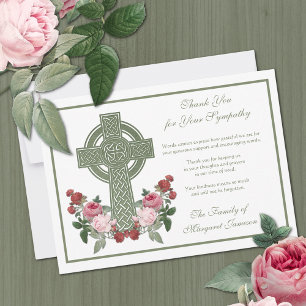 Religious Catholic Celtic Cross Roses Condolence Thank You Card
