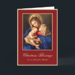 Religious Catholic Christmas Card for Priest<br><div class="desc">Give this religious Christmas greeting card to your local Catholic priest to say thank you for all of his service. It features a beautiful painting of the Virgin Mary and Baby Jesus (the Madonna and Child by artist Giovanni Battista Salvi da Sassoferrato) in a red and gold colour palette with...</div>