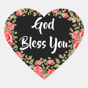 Religious Catholic Floral Calligraphy Red Roses Heart Sticker