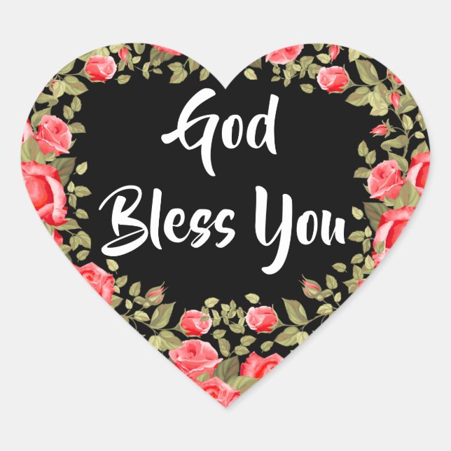 Religious Catholic Floral Calligraphy Red Roses Heart Sticker (Front)