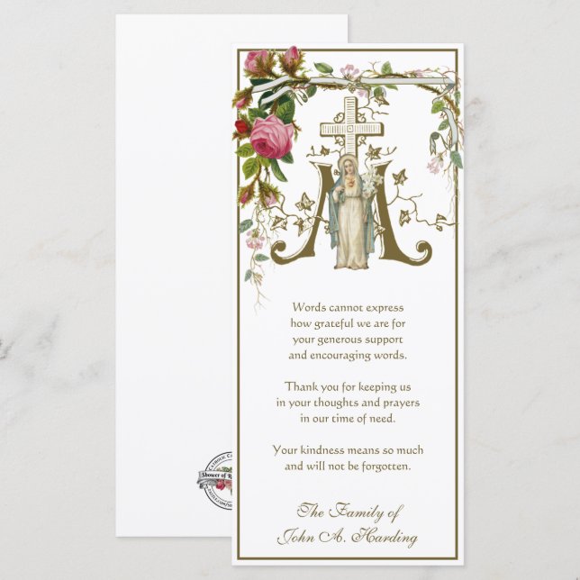 Religious Catholic Funeral Sympathy Thank You Card (Front/Back)
